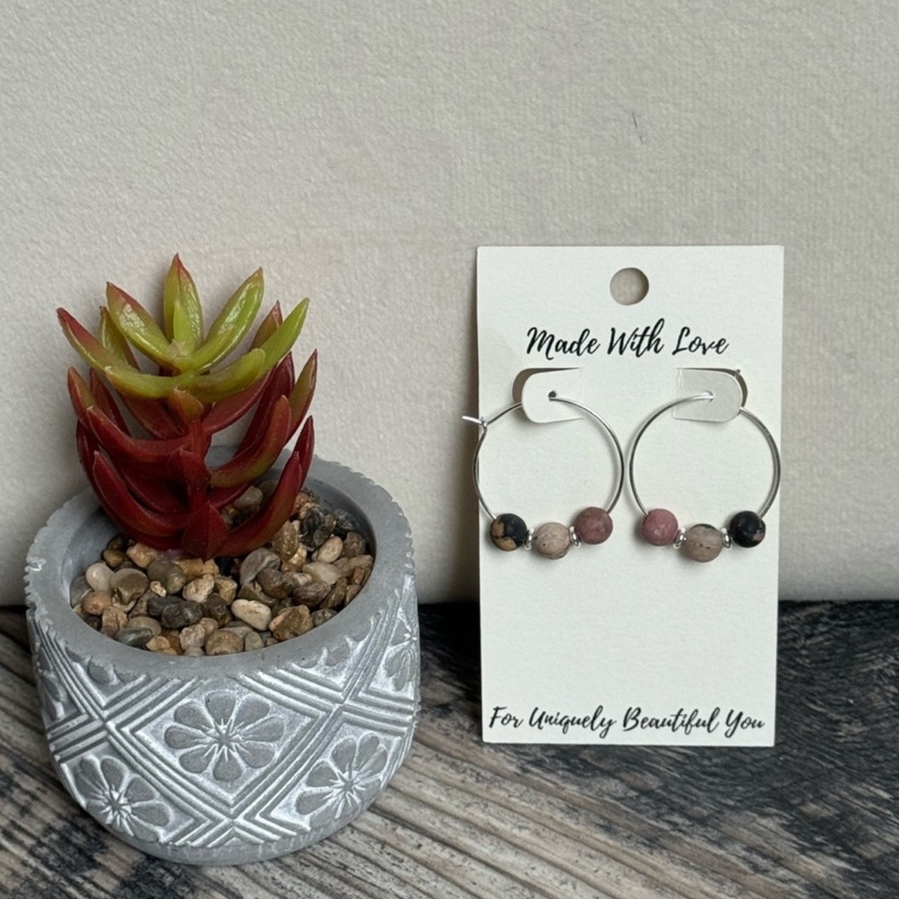 Rhodonite Sterling silver Hoop Earrings